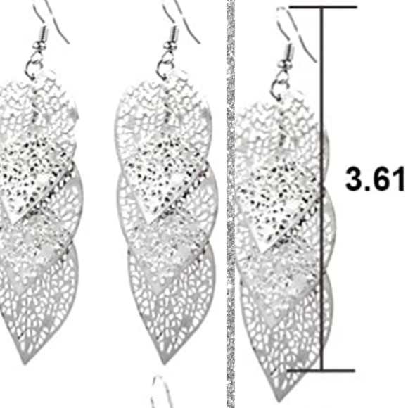 Silver Leaves Dangle Drop Earrings - Picture 3 of 3